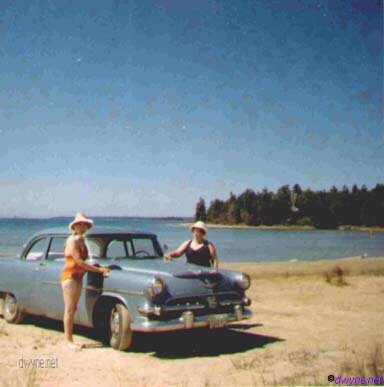 m039-Annie-&-Vera-Ball,-Sandy-beach-Lions-Head,-Ont-1956-Dodge-Regent